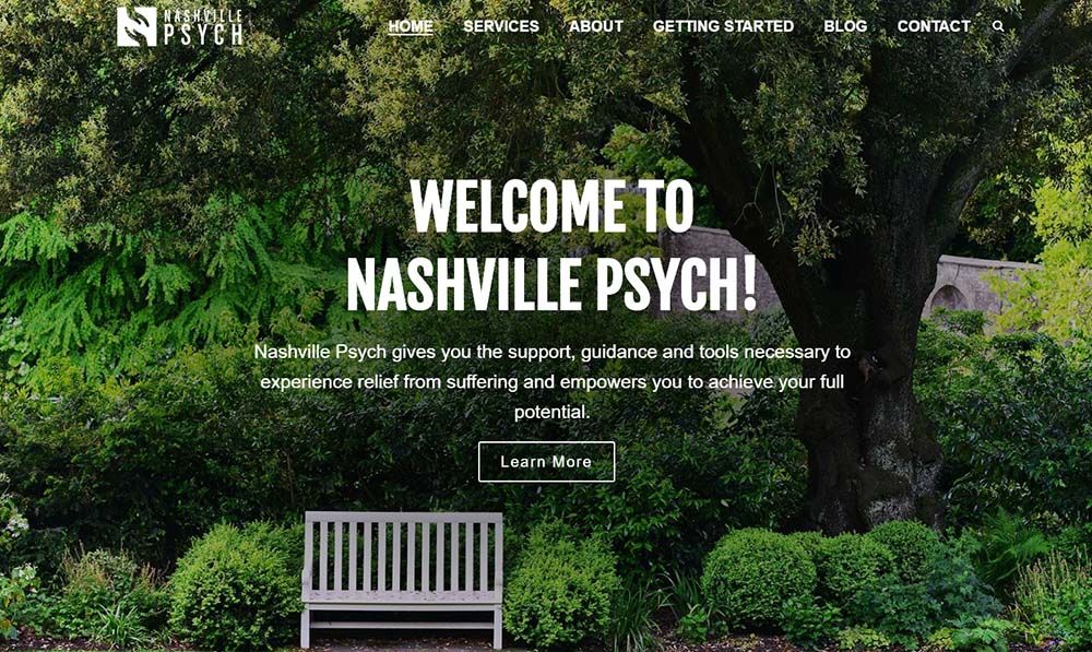 Nashville Psych home page screenshot for Advanced SEO Keyword Project
