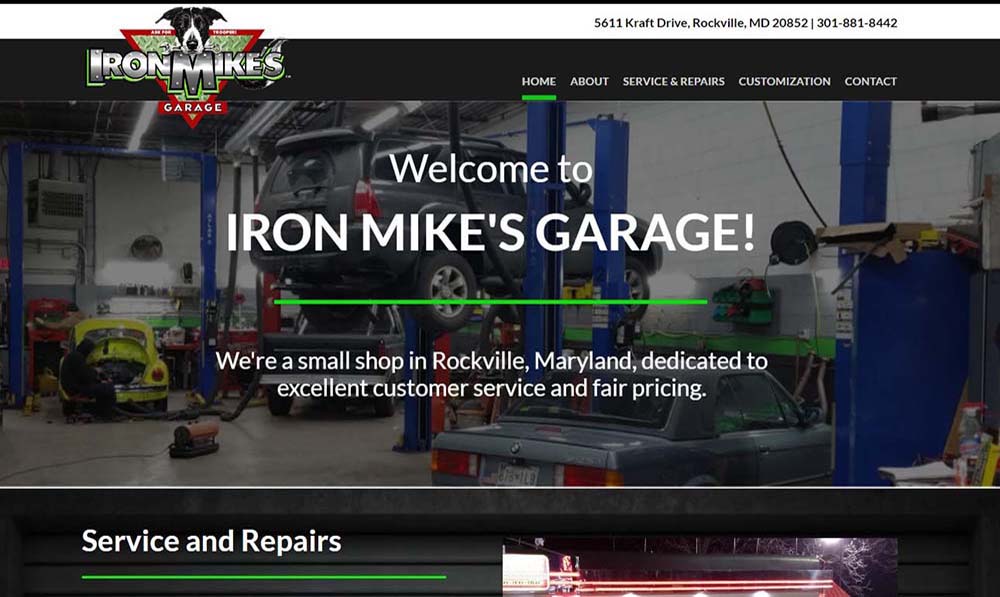 Iron Mikes Garage home page screenshot